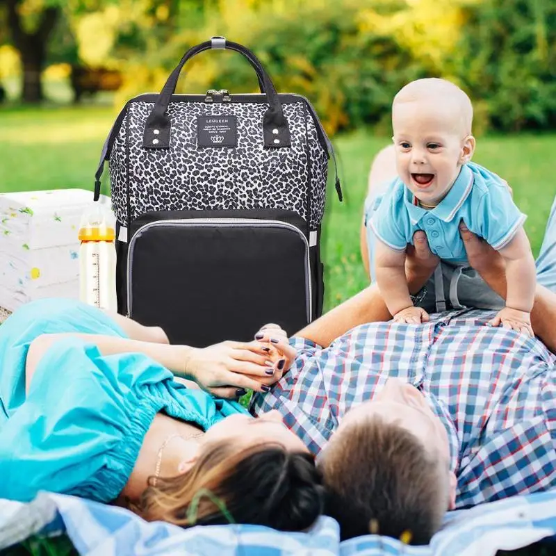 

2019 Lequeen Baby Diaper Bag Leopard Waterproof Mummy Diaper Handbag Large Capacity Maternity Travel Backpack Nursing Handbag