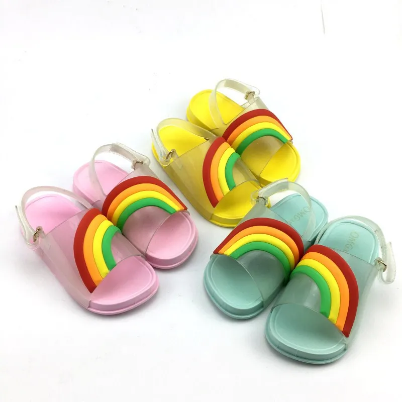 

New 2019 Rainbow Mini Shoes Melissa Sandals for Girls Summer Breathable Beach Sandals Non-slip Baby Boy Shoes Fashion Sequins