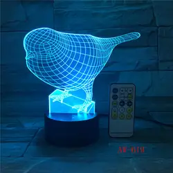 Птица ночник 3D дистанционный сенсорный выключатель Управление акрил выгравировать 7 цветов градиент атмосферная настольная лампа Дети