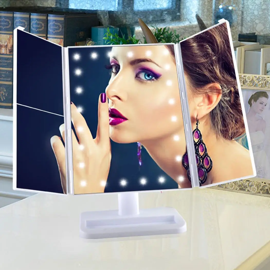 

24 LED Professional Three Sides Folding Portable White, Black Desktop Makeup Mirror