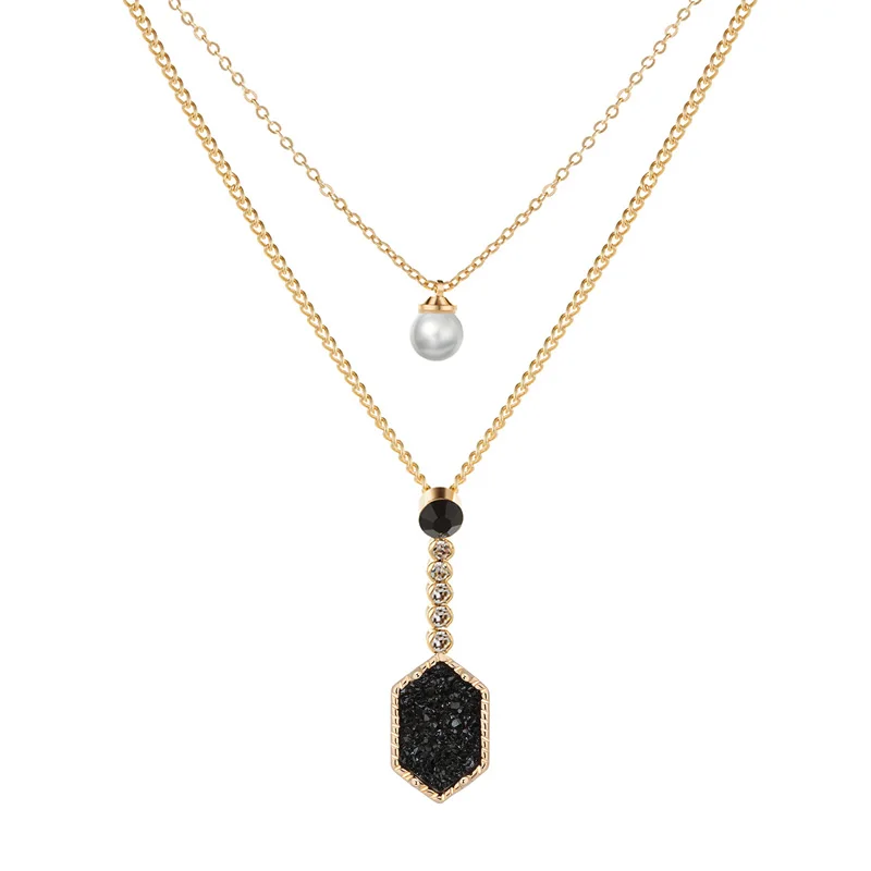 Двухслойное ожерелье Drusy из шестиугольной смолы 7 цветов стразы жемчужные бусины