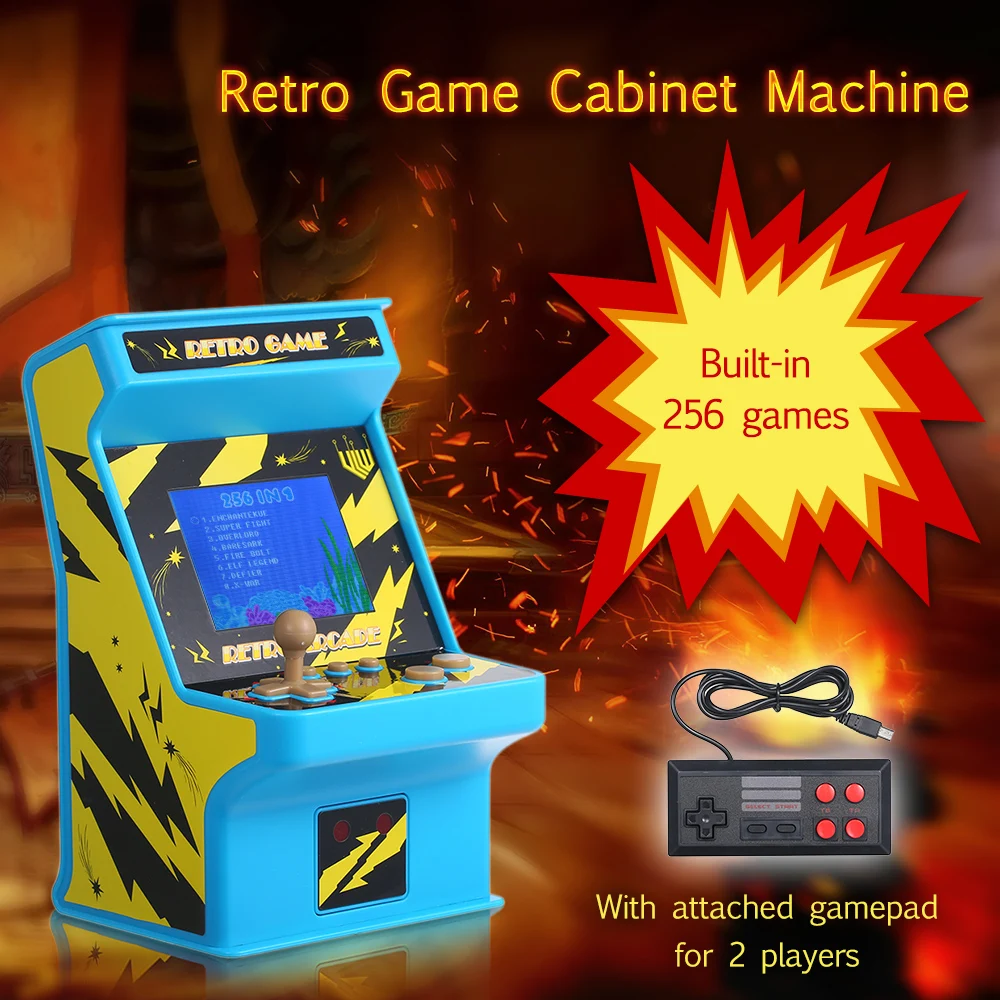 

Mini Retro Video Game Console 256 in 1 Classic Arcade Games 8-bit Handheld Game Cabinet Machine w/ Gamepad Control for 2 Players