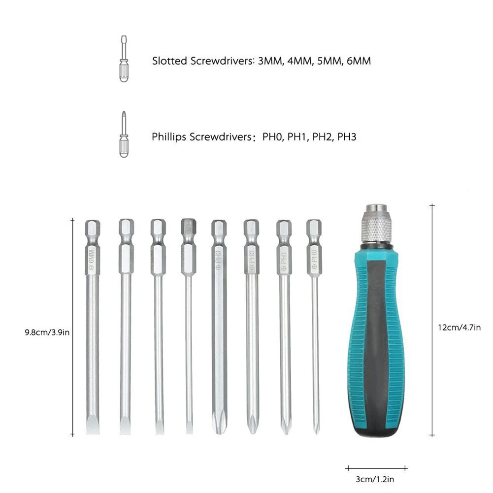 Набор отверток 9 шт. 1/" многофункциональные ремонтные Отвертки Phillips/шлицевая отвертка с магнитными инструментами для обслуживания