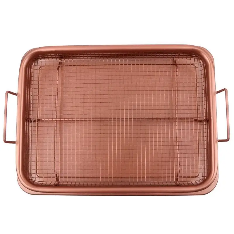 

13inch Copper Crisper Tray Air Fryer with Non Stick Mesh Oil Filter Grill Crisper Baking Sheet Square Pan Kitchen Tool