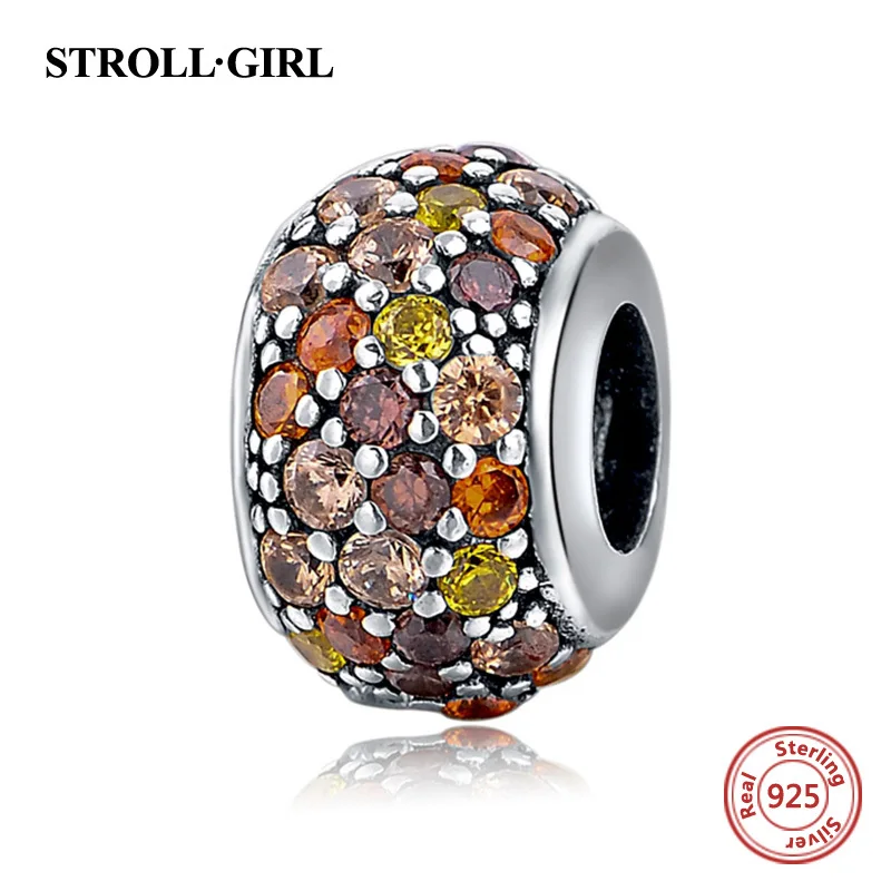 Strollgirl 925 Серебряный Бусины Европейский красочные круглый Талисманы с камнями камень Fit браслет Pandora DIY ювелирные изделия делая подарки