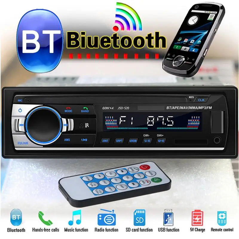 Автомобильный Радио Bluetooth стерео аудио в тире FM MP3 радио плеер с AUX IN SD USB DC 12 В MP3WMA