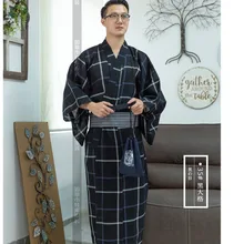 Мужское стильное традиционное японское кимоно, мужской хлопковый Халат Yukata, мужской банный халат, кимоно, одежда для сна с ремнем, H9058