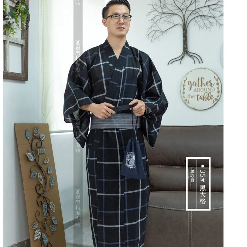 Мужское классическое японское кимоно хлопковый Халат Yukata мужской банный халат