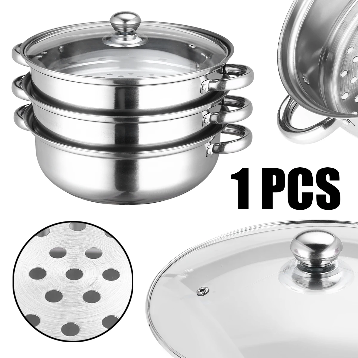 Durable 3 Tier Steamer Stainless Steel Induction Steam Steaming Saucepan Pot For Kitchen