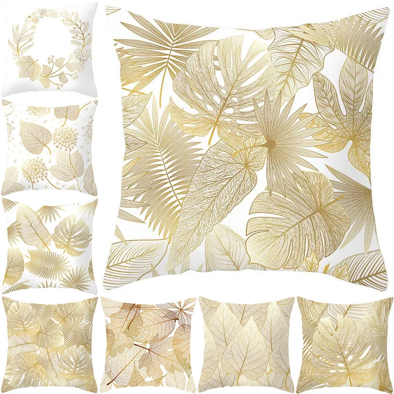 

Polyester Decorative Golden Flowers Throw Pillows 45*45CM Leaves Pillow Case Home Soft Cover 1PC