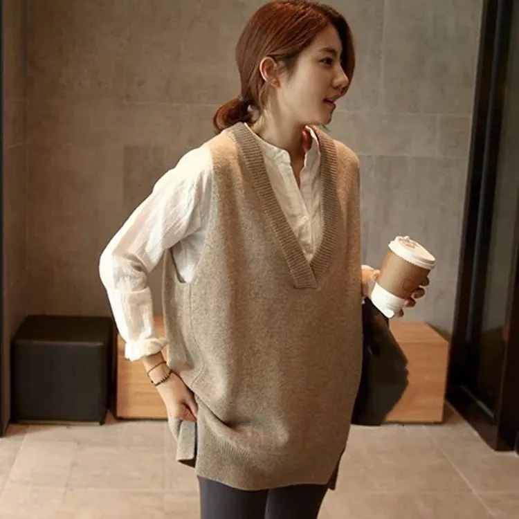 Hot Sale Fashion Autumn Winter Knitted Vest Casual V-Neck Sweater Waistcoat Women Loose Solid Sleeveless Tops