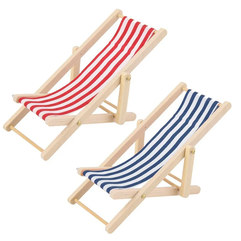 

1:12 Scale Mini Beach Lounge Chair Miniature Chairs Stripe Beach Chair DIY Home Decor Kid Toys