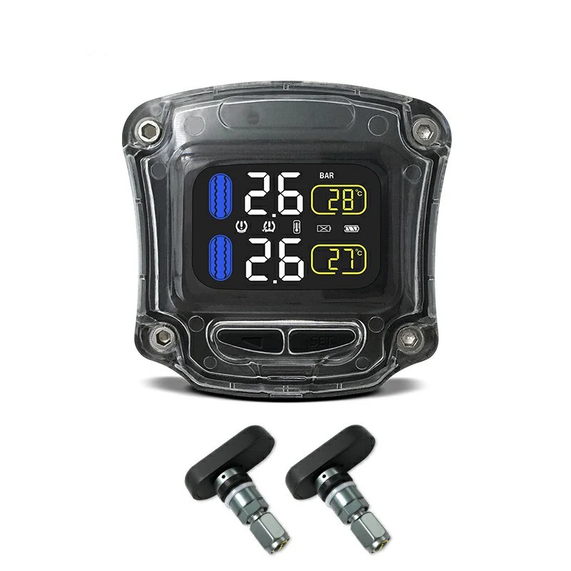 

M3-B Wireless Motorcycle TPMS Real Time Tire Pressure Monitoring System Universal 2 External Internal Sensors LCD Display