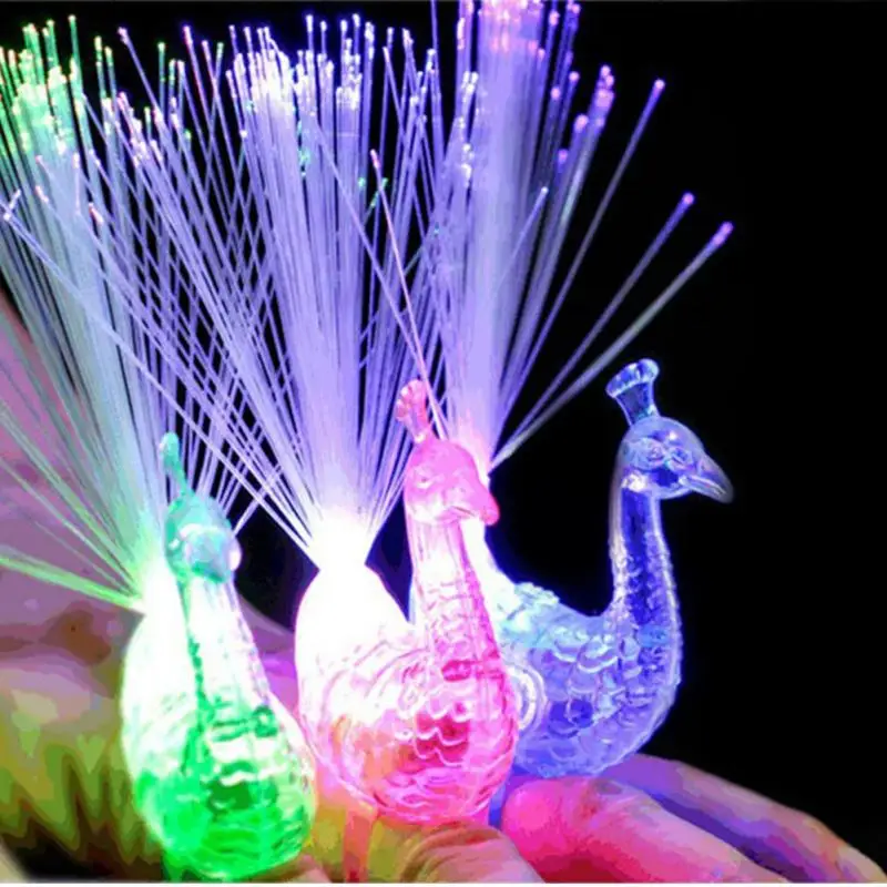 

2Pcs/Set Creative Luminous Toy Colorful Peacock Finger Light Kids Intelligent Toy LED Light Up Rings for Party Event Gift #32