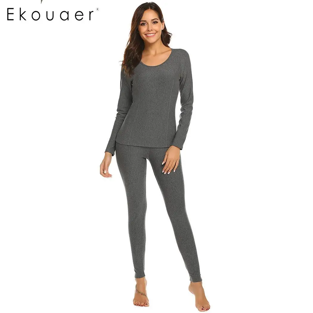 Ekouaer Women Thermal Underwear Layering Basic Pajamas Set Sleepwear