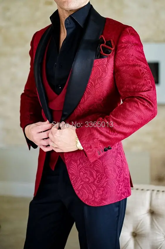 Бургундия костюм для мужчин Черный нагрудные Terno Masculino Slim Fit 2019 дизайнер 3 предмета