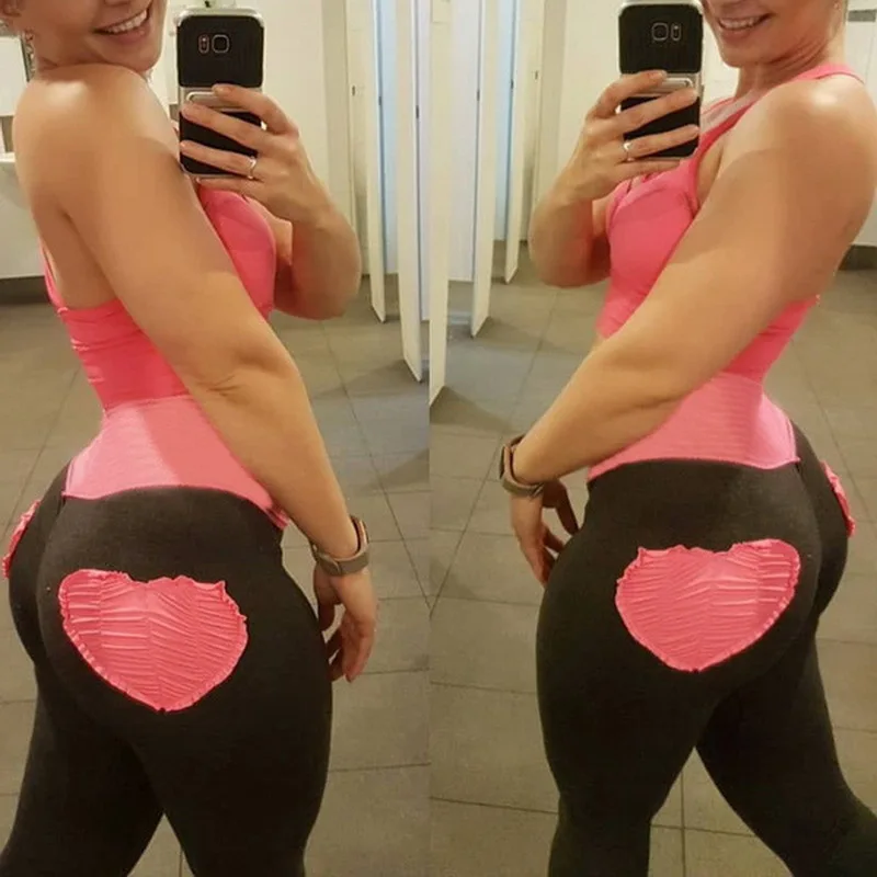 Sexy Woman Heart-shaped Pleated Yoga Pants Fitness Hips Push Up Leggings Sport Running Slim Tight High Waist Pants Gym Leggings