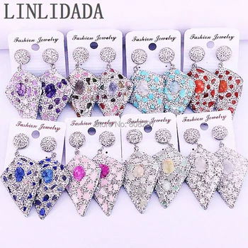 

New Arrival 5Pair Mix color nature stone dangle earrings pave crystal rhinestone gems charm jewelry