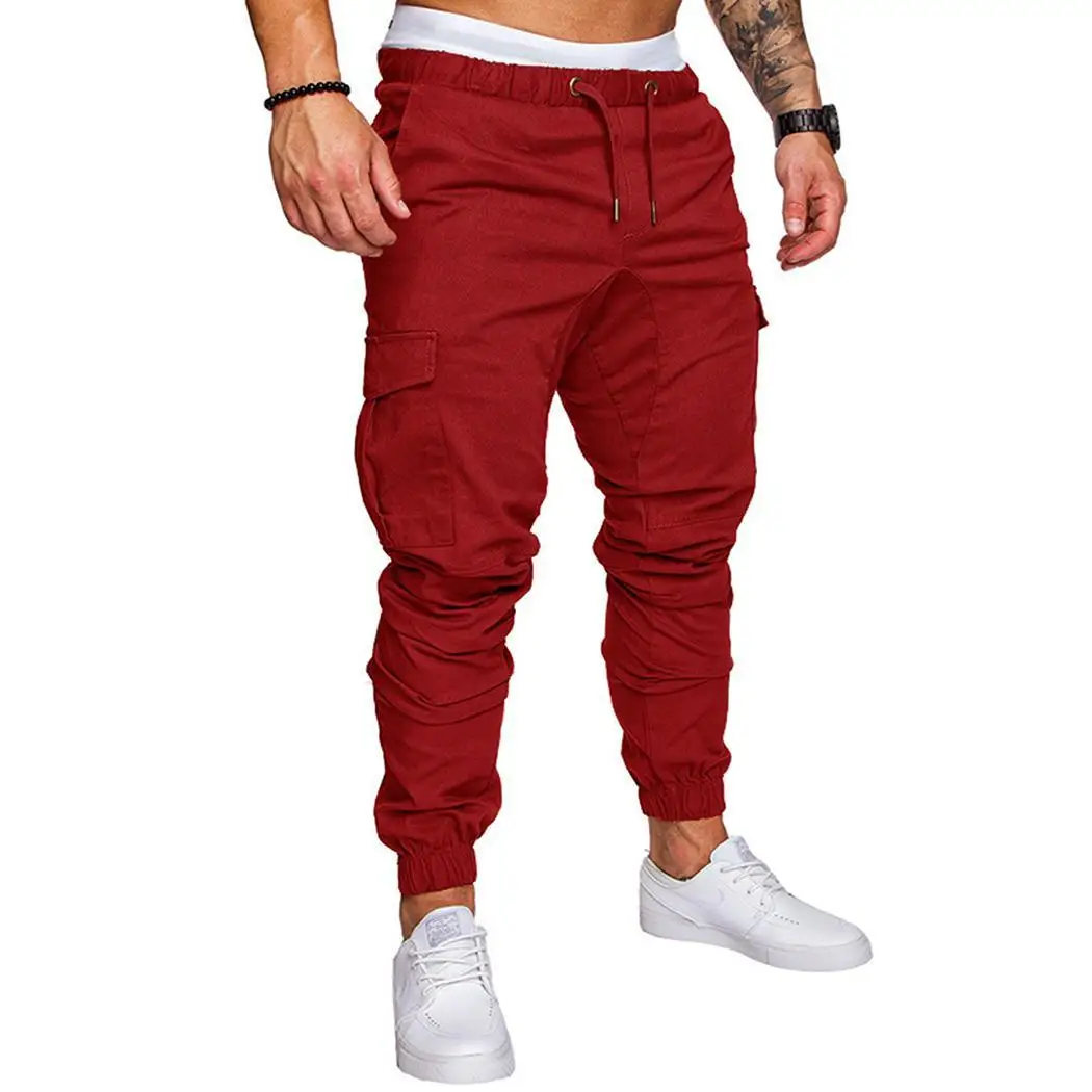 

Men Casual Solid Elastic Drawstring Waist Pocket Spring, Autumn Ankle Length Pants