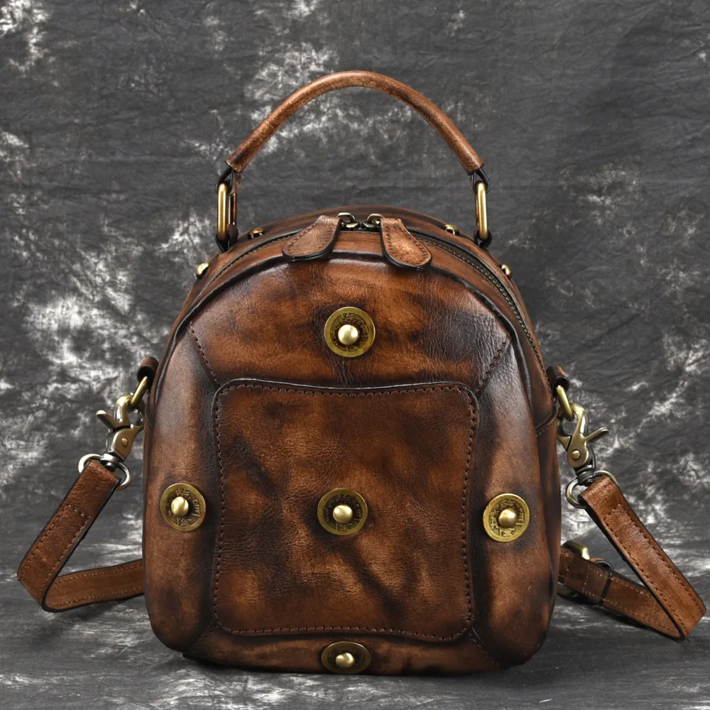 

Women Genuine Leather Backpack Travel Bag Retro Brush Color Daypack Small Girl Knapsack High Quality Natural Skin Rucksack