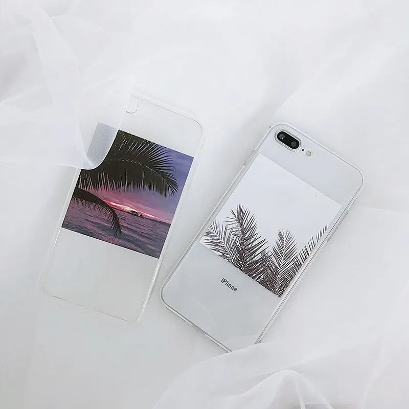 Ретро морской пляж листья иллюстрация чехол для iPhone X 6 S 7 8 Plus Ультратонкий Мягкий