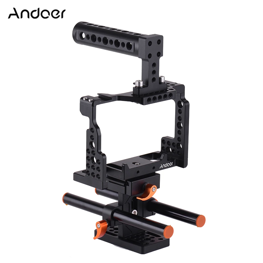 Andoer Camera Cage+Top Handle+15mm Rod Baseplate Kit Video Stabilizer Aluminum Alloy with Cold Shoe Mount for Sony A7 | Электроника