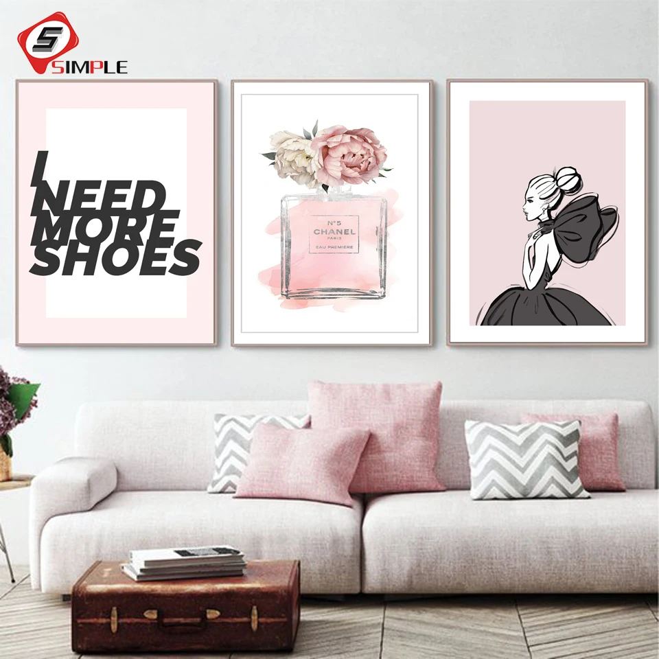 

Scandinavian Style Pink Girl Perfume Painting Wall Art Canvas Posters Nordic Prints Decorative Picture Modern Bedroom Decoration