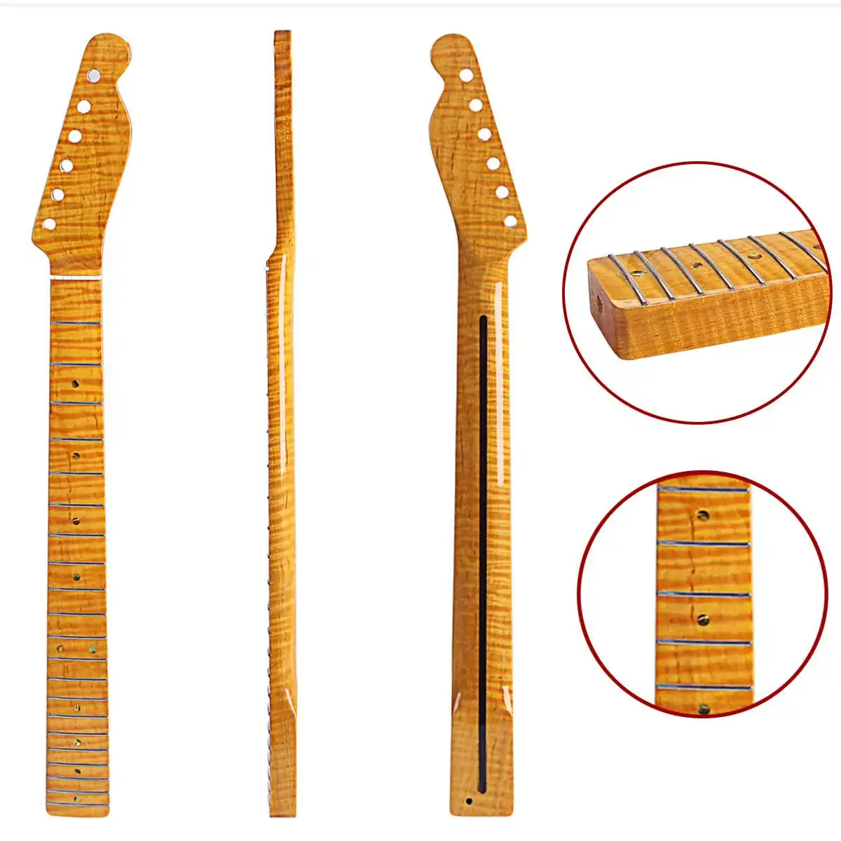 

21 Fret Tiger Flame Maple Abalone Dots Natural Glossy Electric Guitar Neck for TL ST Electric Guitar Parts Accessories