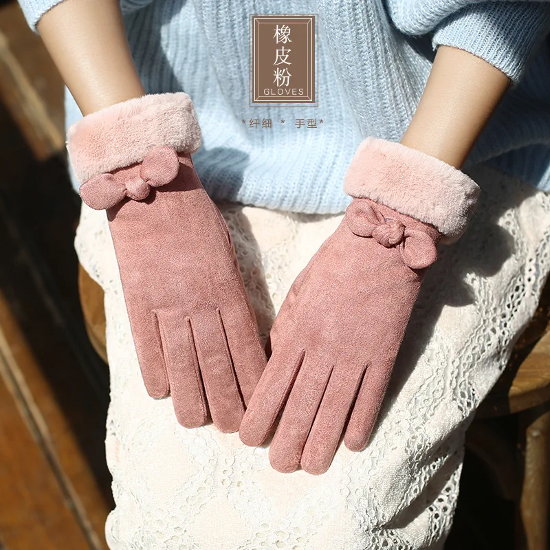 Gloves woman autumn and winter touch screen velvet lining warm suede student telefingers gloves thick warm gloves 0221