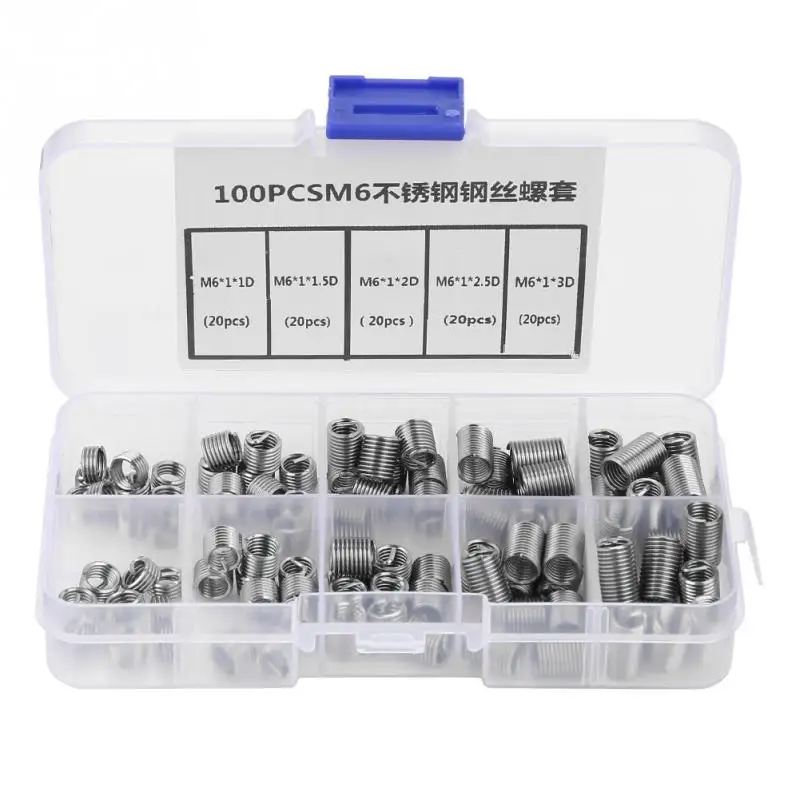 

100Pcs M6 Stainless Steel Screw Thread Insert Coiled Wire Helical Threaded Inserts Set helicoil thread repair kit ferreteria Hot