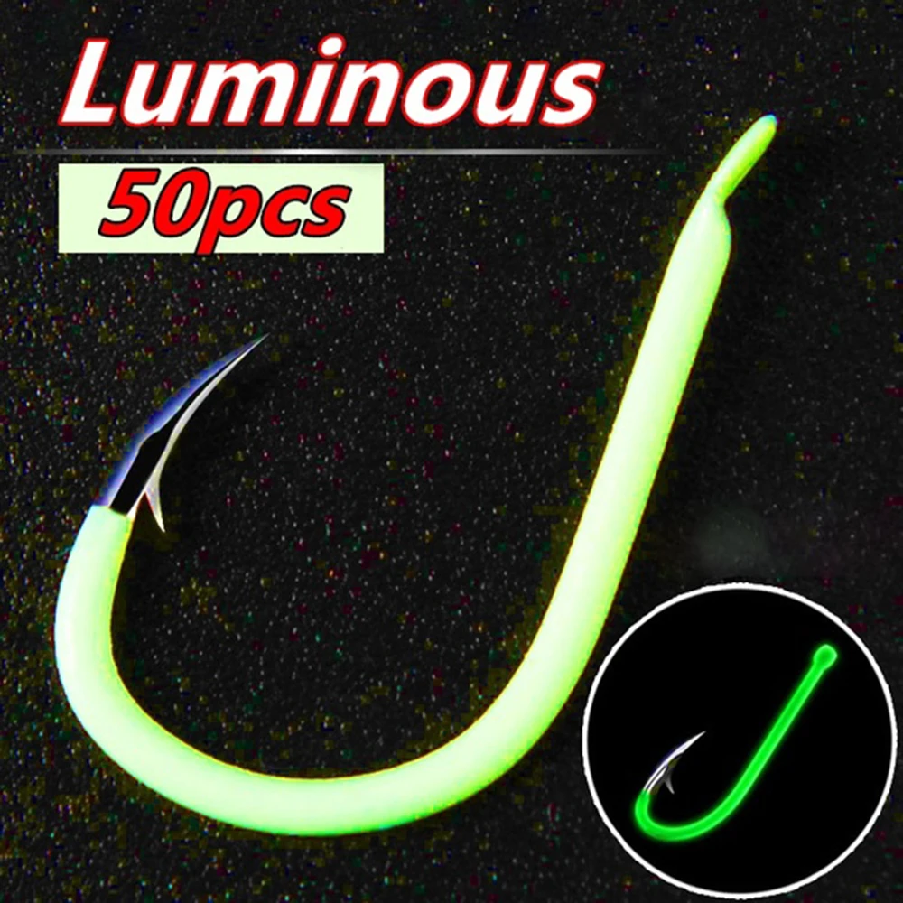 Lixada 50pcs/lot Luminous Fishing Hooks Carbon Steel Glow In Night