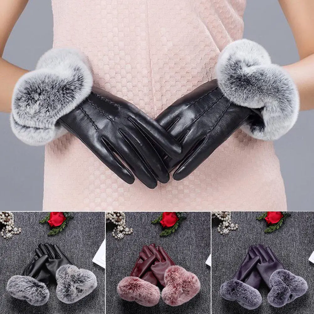 Модные женские зимние теплые варежки из искусственного меха осенние элегантные хлопковые перчатки с сенсорным экраном Новые