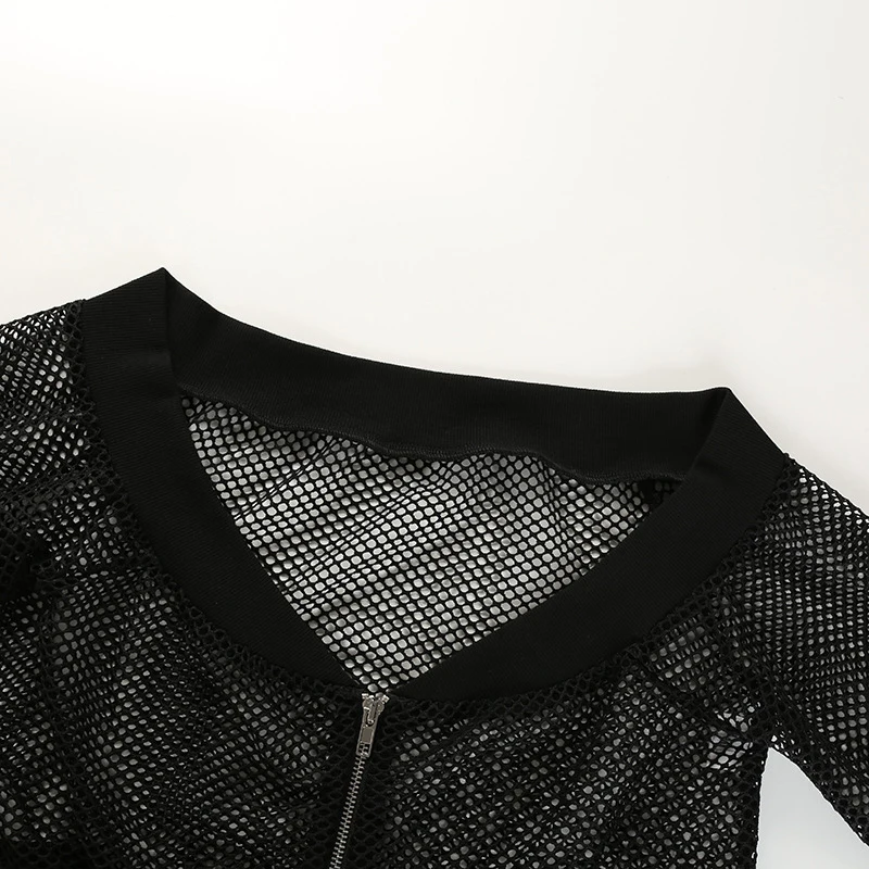 Fashion Tops Women's Casual Sexy Long Sleeve Zipper Coat Crop Mesh Jacket Tops