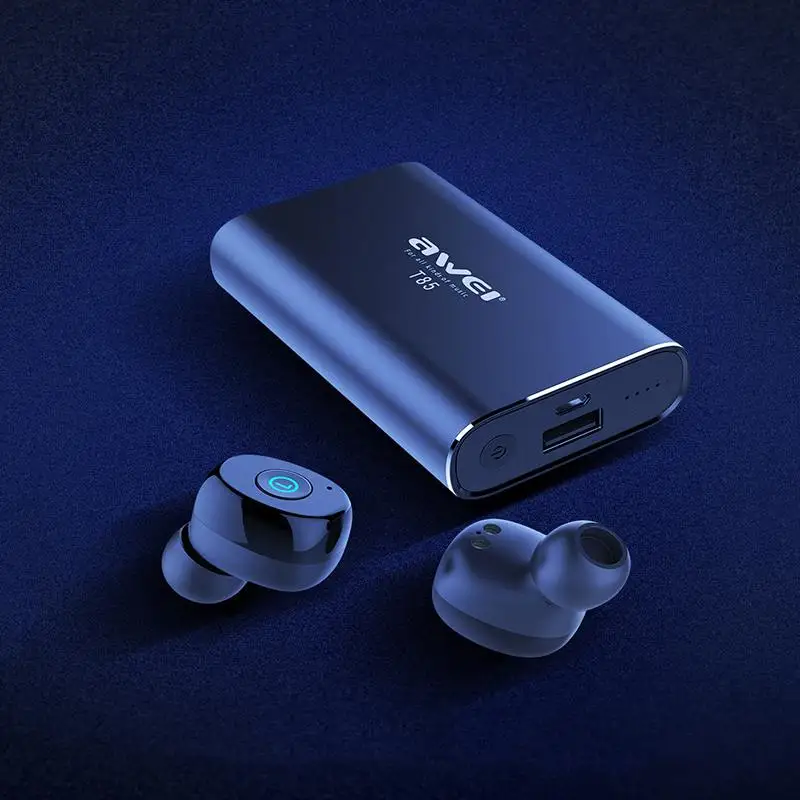 

AWEI T85 3D Wireless bluetooth 5.0 Earphone Dual Ear Mini TWS bluetooth Earbuds with Mic 1800mah Charging Dock Separation Earbud