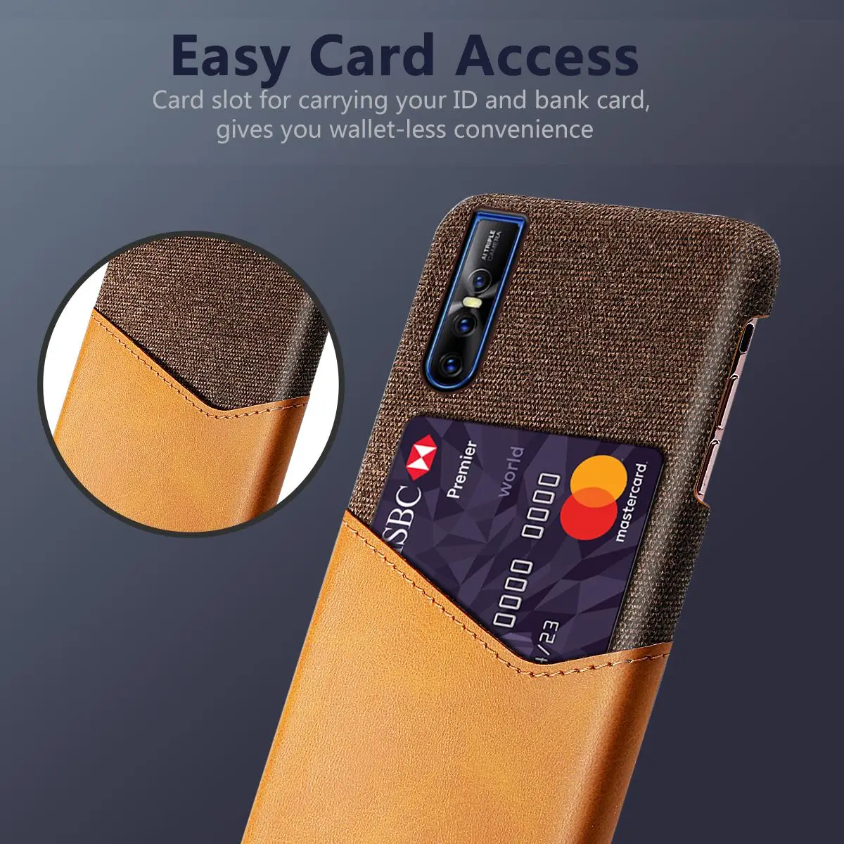 For Vivo V15 Pro Back Case Thin PU Leather and Soft Fabric Splicing Design Anti-scratch Phone Protector with Card Slot