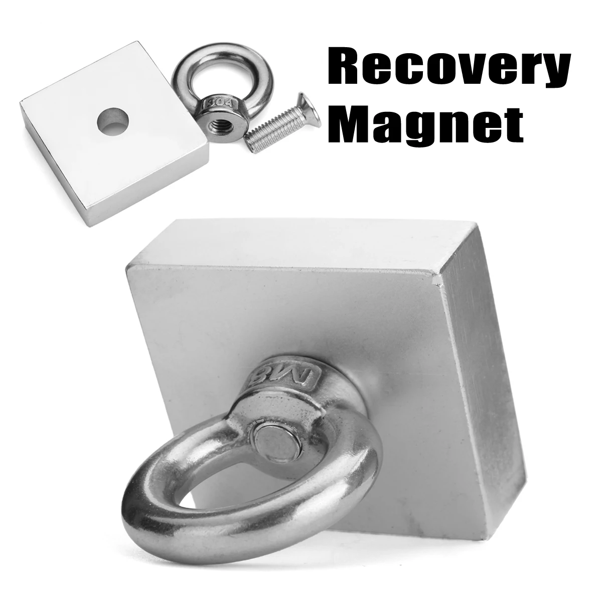 

1Pc New 50x50x20mm Recovery Magnet Cuboid Square Block Powerful Neodymium Recovery Magnet Metal Detector with Handle Ringscrew