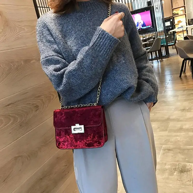 

Women Shoulder Bag Clutch Chain Velvet Handbag Croosbody Messenger Bags