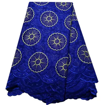 

African lace Fabric Royal Blue Swiss Voile Lace Fabric 2019 High Quality Cotton Embroidered Lace Fabric For Women Every Dress