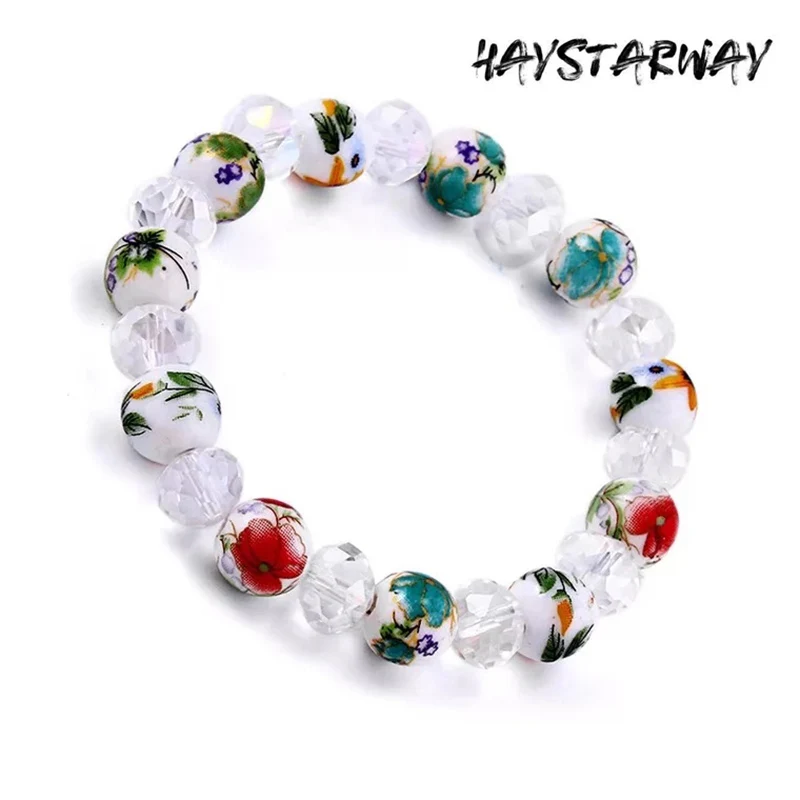 

HayStarWay Girl Women Bracelet Gift Jewelry Hand Chain Ethnic Style Chinese Style Chinoiserie Ceramics Crystal Beads