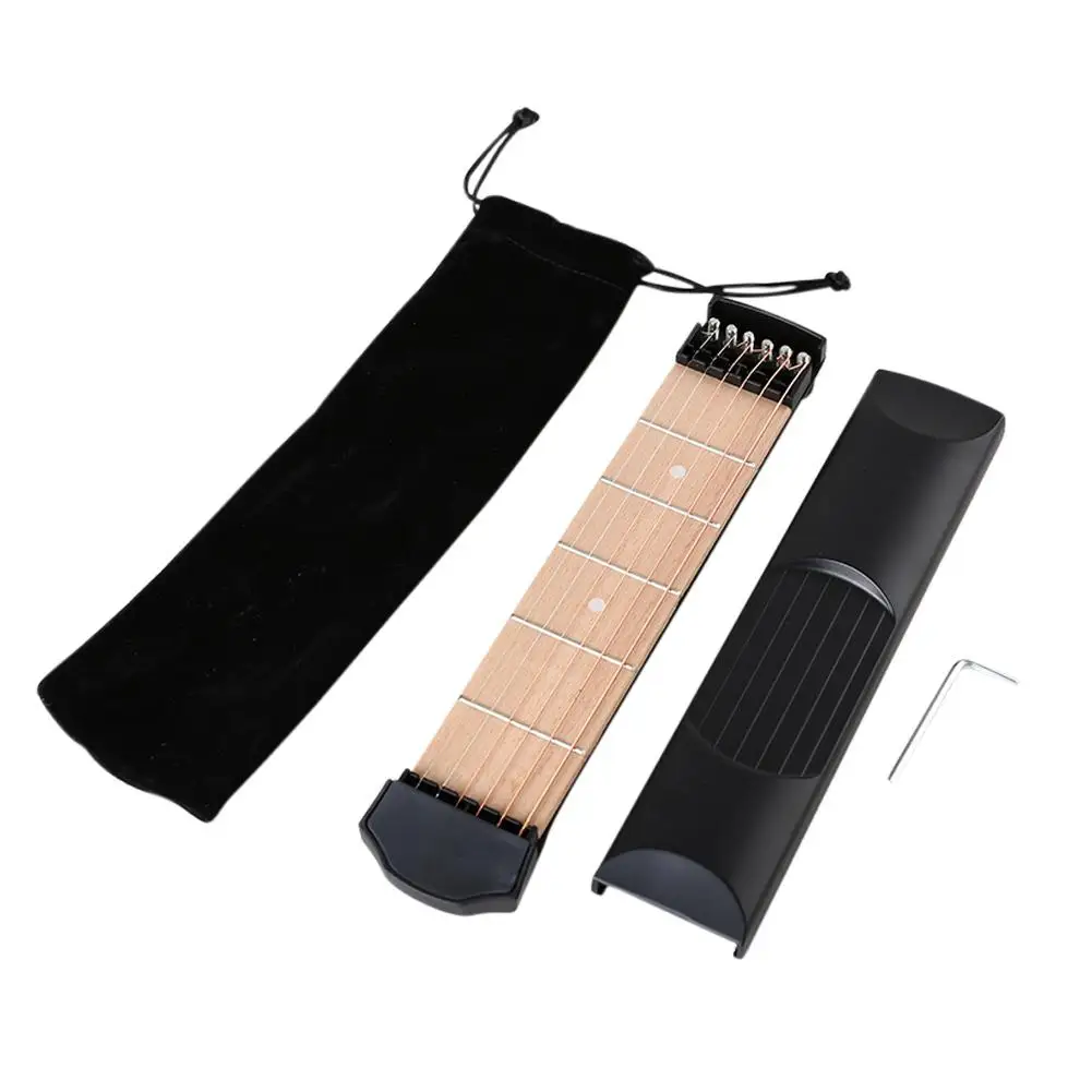 

Pocket Guitar 6 Strings Chords 6 Frets Guitarra Practice Tool Gadget Guitar Accessories for Beginner Gift with wrench Velvet Bag