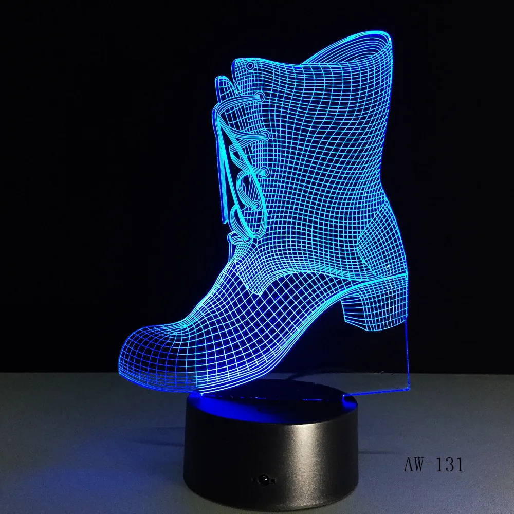 3D Shoes Boot LED USB Night Light Desk Lamp Controller Battery Powered Switch 7 Color Change Home Decor Gifts Toy AW-131 | Лампы и