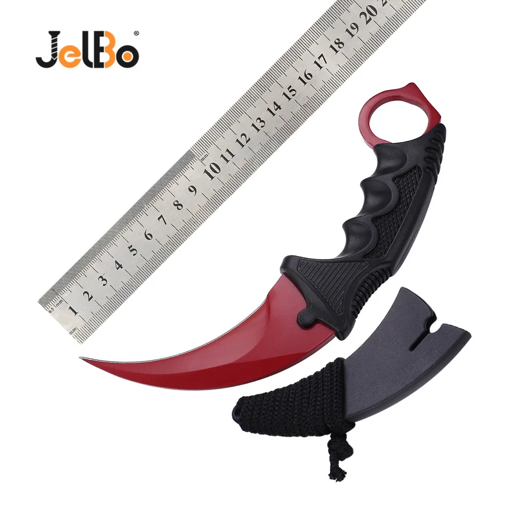 JelBo красный нож Karambit с фиксированным лезвием CS GO Counter Strike охотничий Охотничий