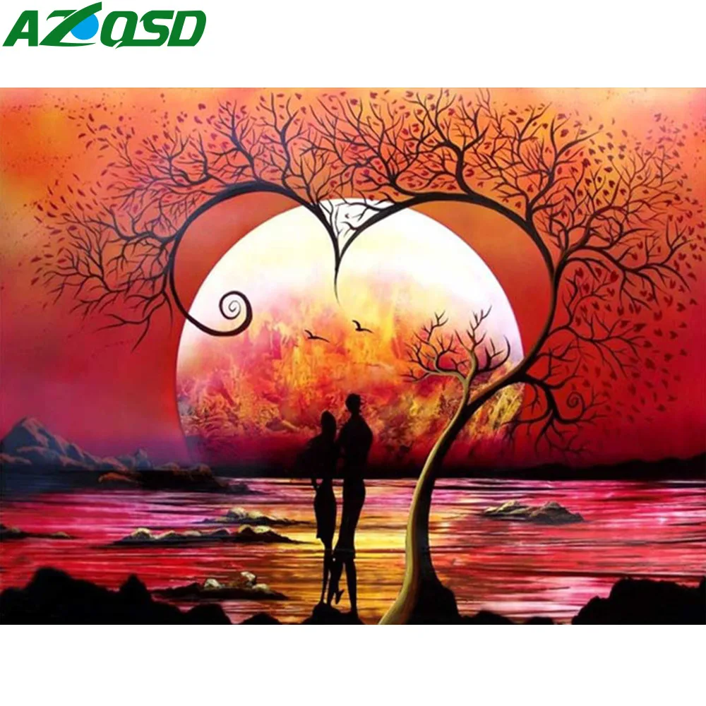 AZQSD Diy 5D алмазная Картина Пейзаж пара закат пляж полный квадрат Вышивка крестом