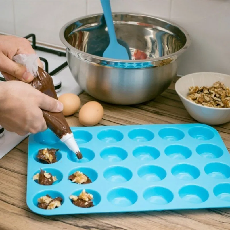 

24 Cavity Round Mini Muffin Silicone Soap Cookies Non-Stick Pan Cupcake Bakeware Tray Mould Silicone Cake Decorating Tools Mold
