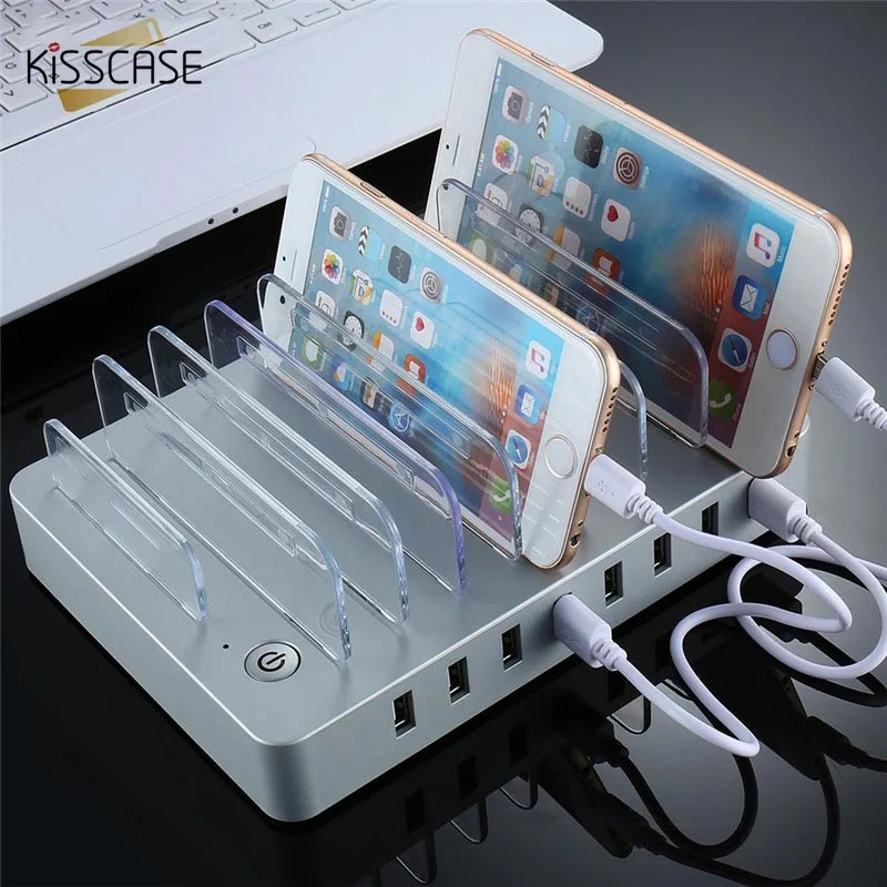 

KISSCASE USB Charging Dock With Stand Holder 8 Ports 2.4A Multi Function USB Charger For Mobile Phone Tablet PC US UK EU Version