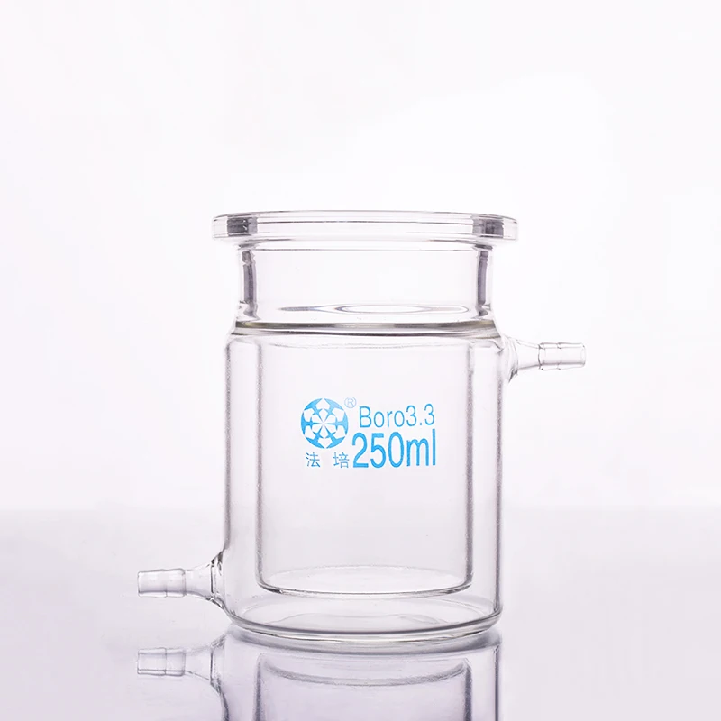 Двухслойная цилиндрическая плоская нижняя открытая бутылка реактора, емкость 250 мл, внешний диаметр фланца 102 мм, реакционная колба