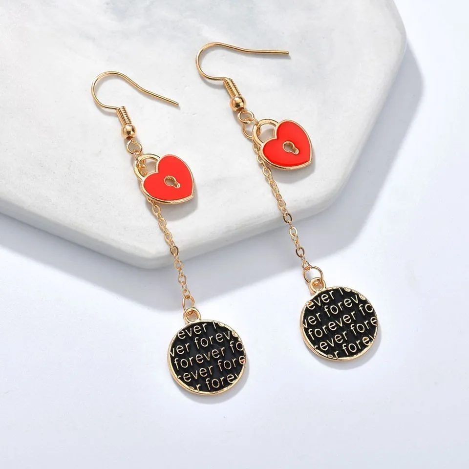 

Trendy Heart Dangle Drop Earrings Women Handmade Forever Letters Round Earrings High Quality Wedding Fashion Jewelry