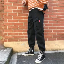 Осень и Новинка зимы плюс бархат утолщение Для мужчин студента Повседневное одноцветное Цвет луч брюки прямые серые/черный M-2XL
