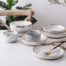 Керамическая миска, столовый набор, миска для рисовой лапши, Пномпень, серия с мраморным узором, фарфоровая тарелка, семейная миска для супа, набор посуды