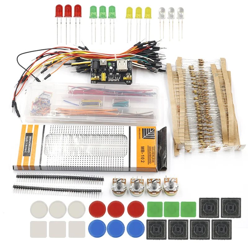 

ShengYang generic parts package + 3.3V/5V power module+MB-102 830 points Breadboard +65 Flexible cables+ jumper wire box Arduino